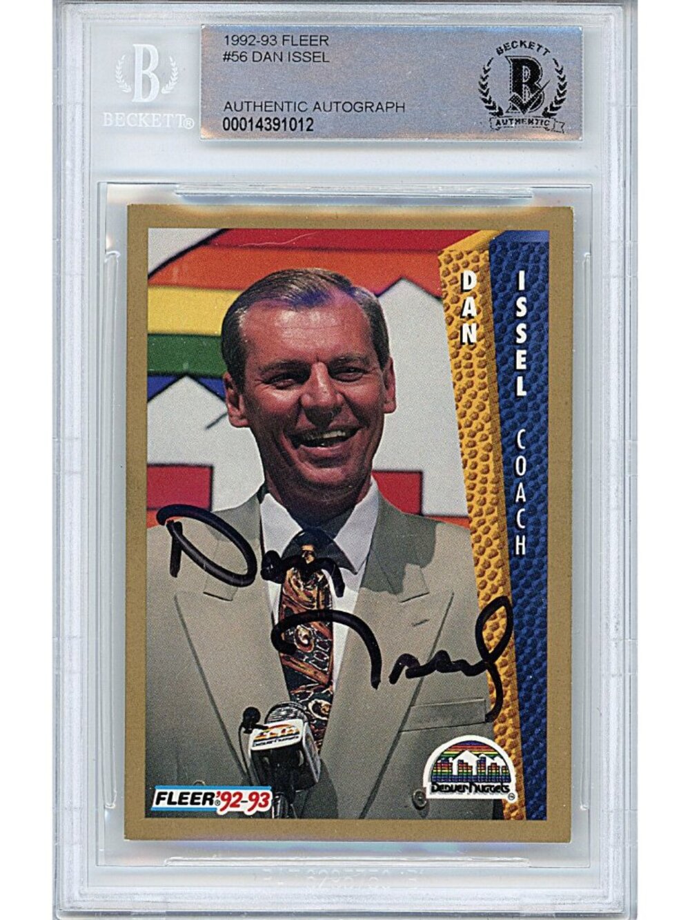 Dan Issel Signed 1992-93 Fleer Basketball Card Beckett Denver Nuggets Autograph